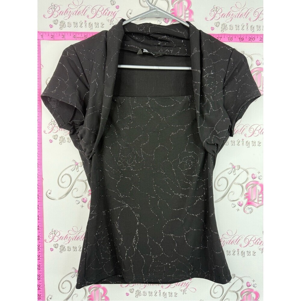 Mariposa sparkly tshirt y2k dual look Black Sparkle Short Sleeve Bolero Top